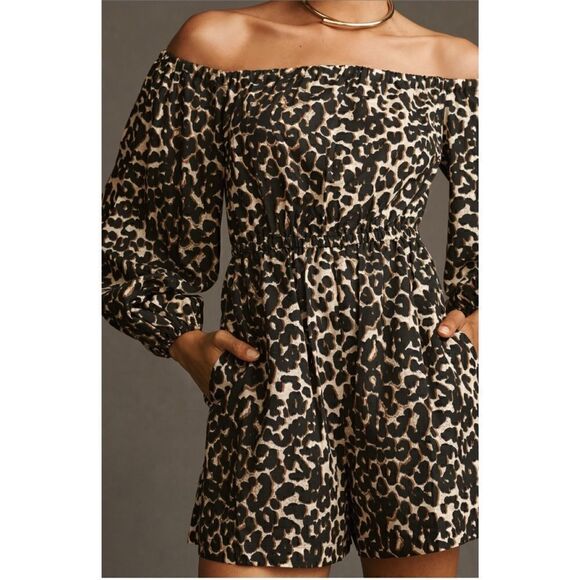 NEW Anthropologie Plenty by Tracy Reese Spotted Leopard Peasant Romper Medium - Picture 4 of 4